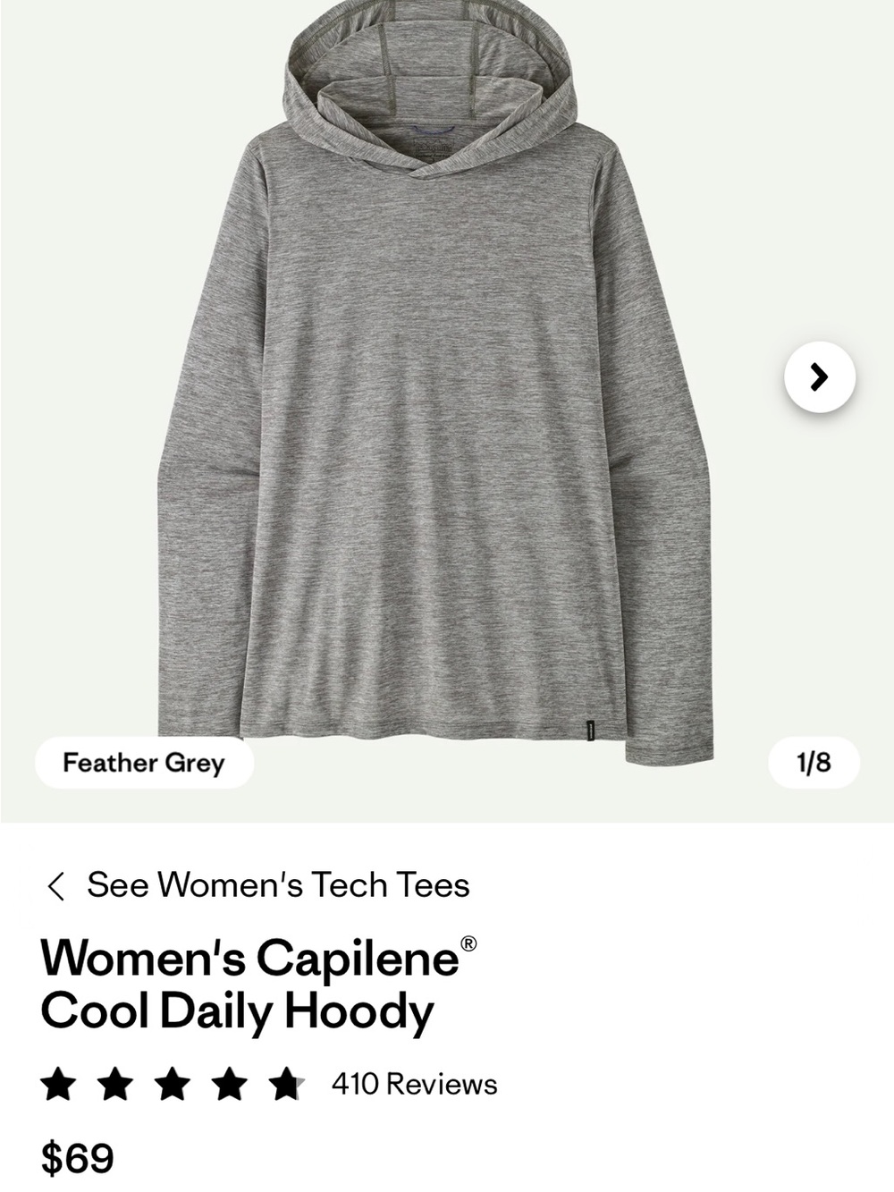 Patagonia Capilene Cool Daily Heather Gray Lightweight Hooded Long Sleeve Top